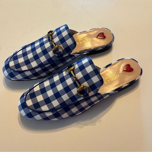 Gucci Princetown Horsebit Loafer Mule Fabric Gingham Checkered NEW  EU 36 US 6 - Picture 2 of 13